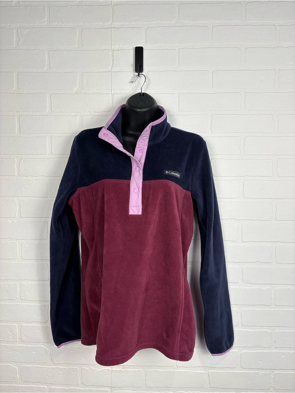 Columbia Sportswear Women M Colorblock Snap Fleece Pullover Navy Burgundy